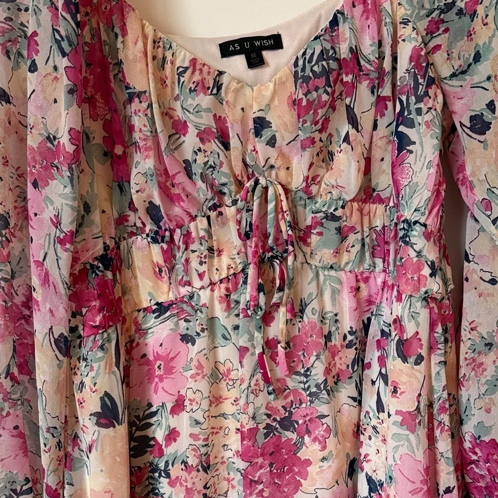 As U Wish Floral Multicolor Dress Peasant Style - Picture 3 of 3